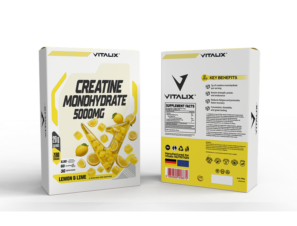 VITALIX Creatine Monohydrate 5000mg Gummies – Lemon & Lime | 5g Creatine | Zero Sugar | 60 Gummies