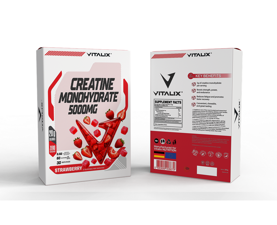 VITALIX Creatine Monohydrate 5000mg Gummies – Strawberry | 5g Creatine | Zero Sugar | 60 Gummies