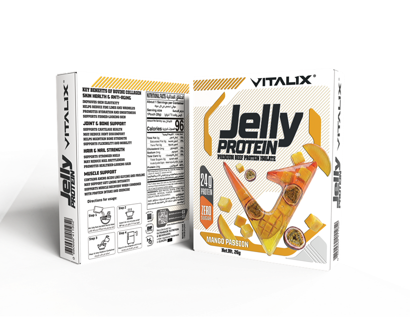 VITALIX Jelly Protein – Mango Passion | 24g Premium Beef Protein Isolate | Zero Sugar | 26g