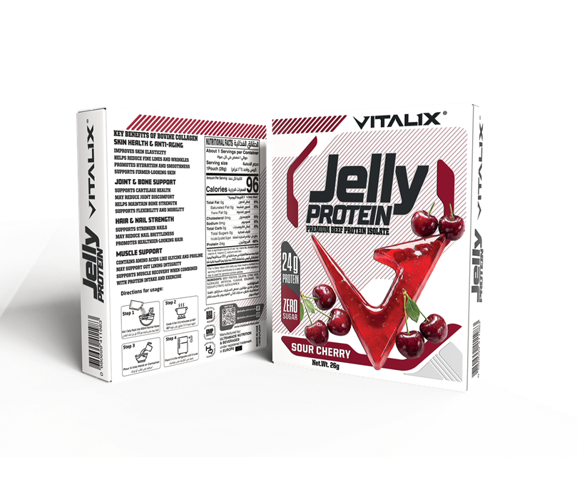 VITALIX Jelly Protein – Sour Cherry | 24g Premium Beef Protein Isolate | Zero Sugar | 26g