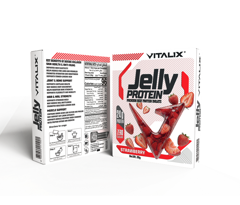 VITALIX Jelly Protein – Strawberry | 24g Premium Beef Protein Isolate | Zero Sugar | 26g